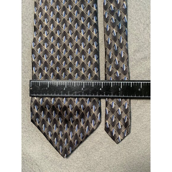 Stafford Mens Tie Geometric Pattern 100 Silk Black Blue Necktie - Picture 2 of 5